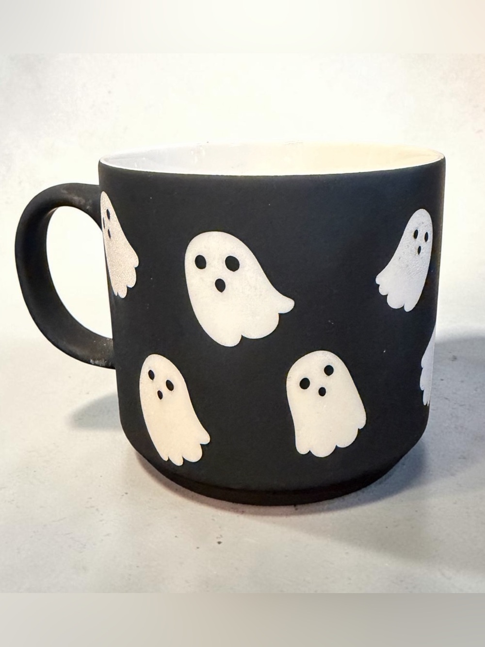 Sunday Morning Ceramics "Too Cute To Spook" Black & White Ghost Mug
